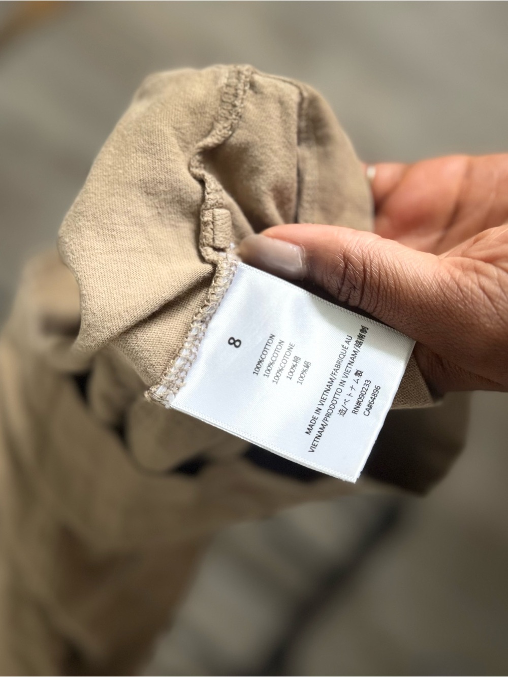 Fear of God Essentials Kids Short Sleeve Tee in Tan with White Logo - Picture 3 of 3